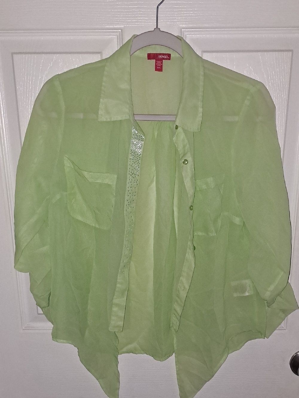 Green Sheer Button-Front Blouse